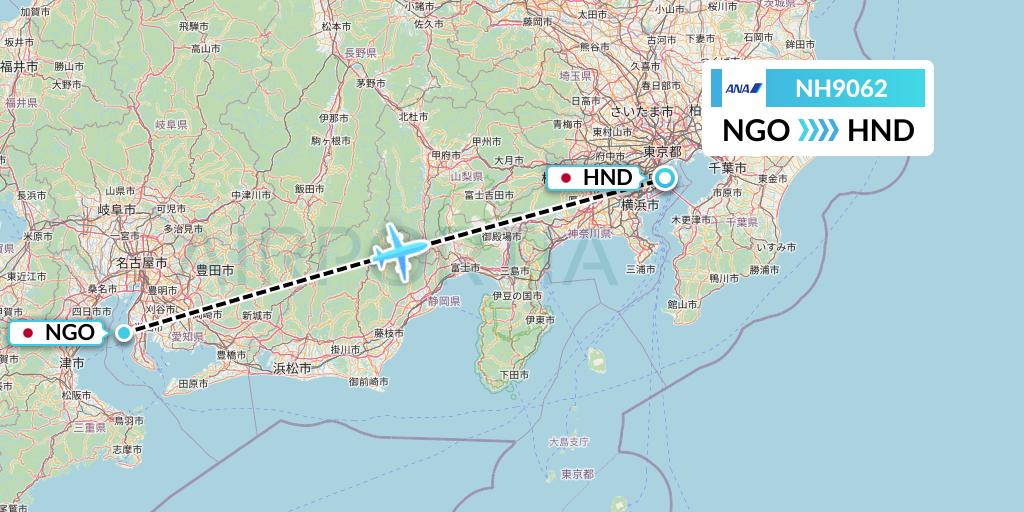 NH9062 All Nippon Airways Flight Map: Nagoya to Tokyo