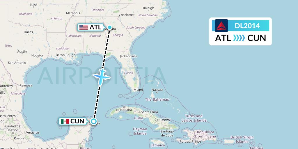 DL2014 Delta Air Lines Flight Map: Atlanta to Cancun