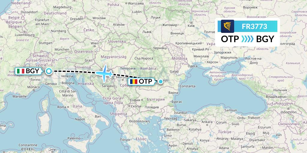 FR3773 Ryanair Flight Map: Bucharest to Milan