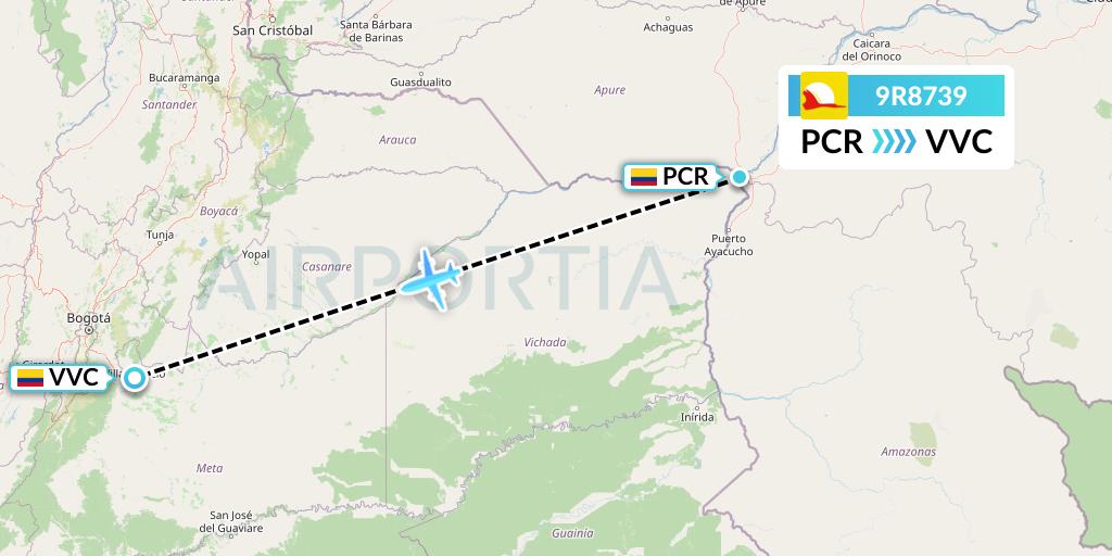 9R8739 Satena Flight Map: Puerto Carreno to Villavicencio