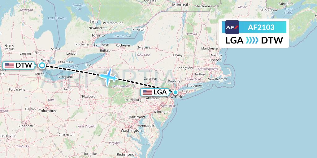 AF2103 Air France Flight Map: New York to Detroit