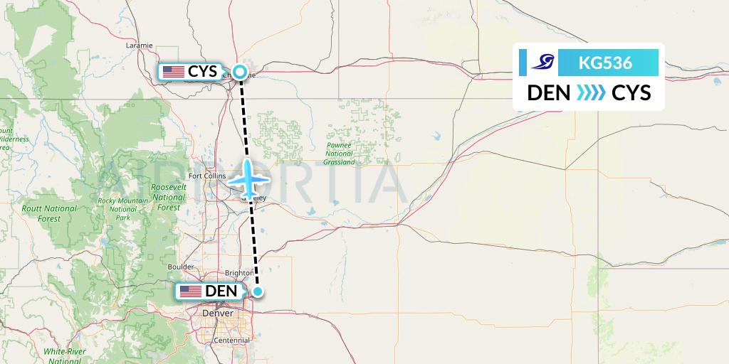 KG536 Key Lime Air Flight Map: Denver to Cheyenne