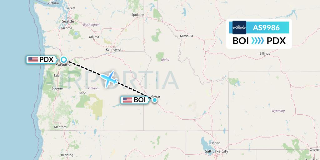 AS9986 Alaska Airlines Flight Map: Boise to Portland