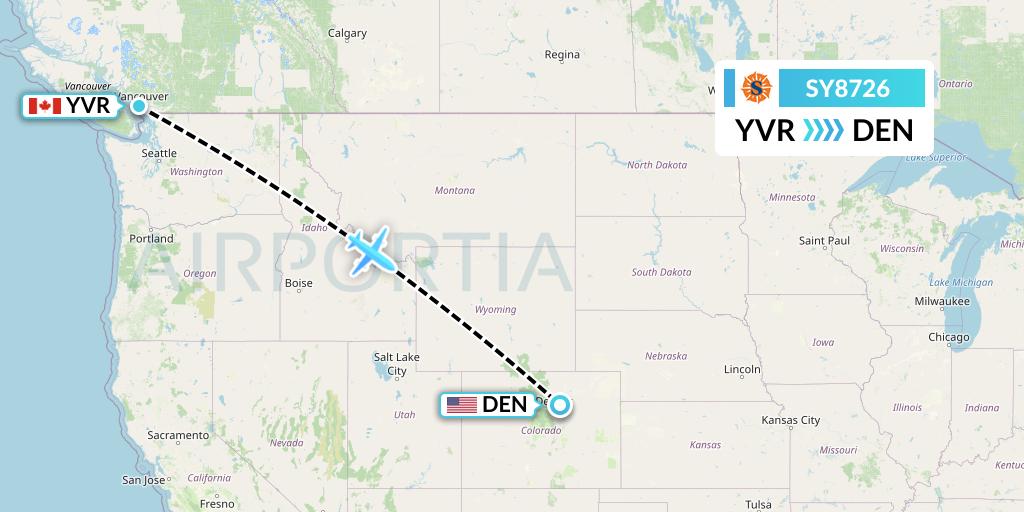 SY8726 Sun Country Airlines Flight Map: Vancouver to Denver