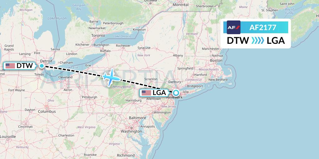 AF2177 Air France Flight Map: Detroit to New York