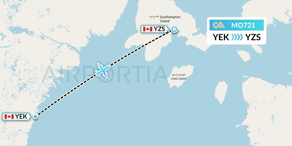 MO721 Calm Air Flight Map: Arviat to Coral Harbour
