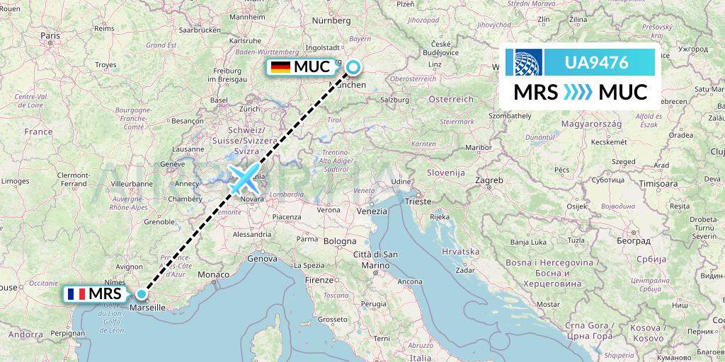 UA9476 United Airlines Flight Map: Marseille to Munich