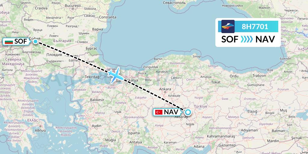 8H7701 BH Air Flight Map: Sofia to Nevsehir