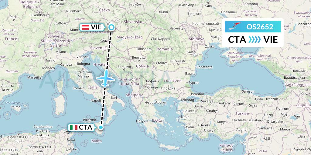 OS2652 Austrian Airlines Flight Map: Catania to Vienna