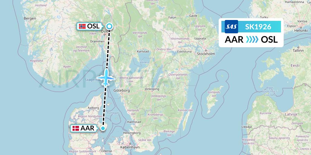 SK1926 SAS Flight Map: Aarhus to Oslo