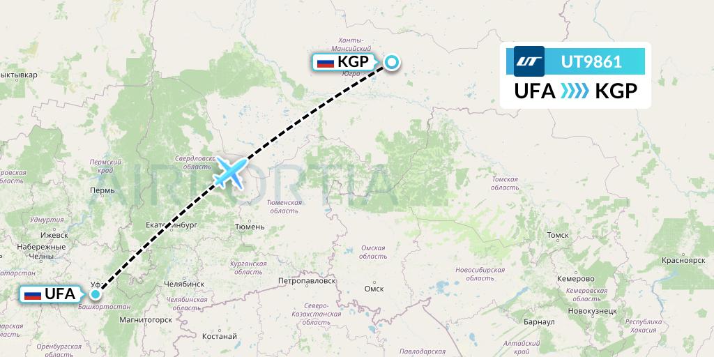 UT9861 UTair Flight Map: Ufa to Kogalym