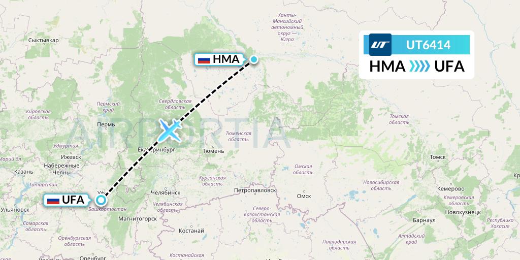 UT6414 UTair Flight Map: Khanty-Mansiysk to Ufa