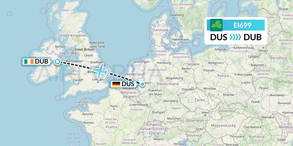 EI699 Aer Lingus Flight Map: Dusseldorf to Dublin