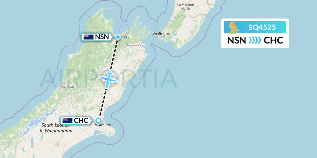 SQ4525 Singapore Airlines Flight Map: Nelson to Christchurch