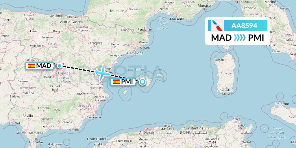 AA8594 American Airlines Flight Map: Madrid to Palma de Mallorca