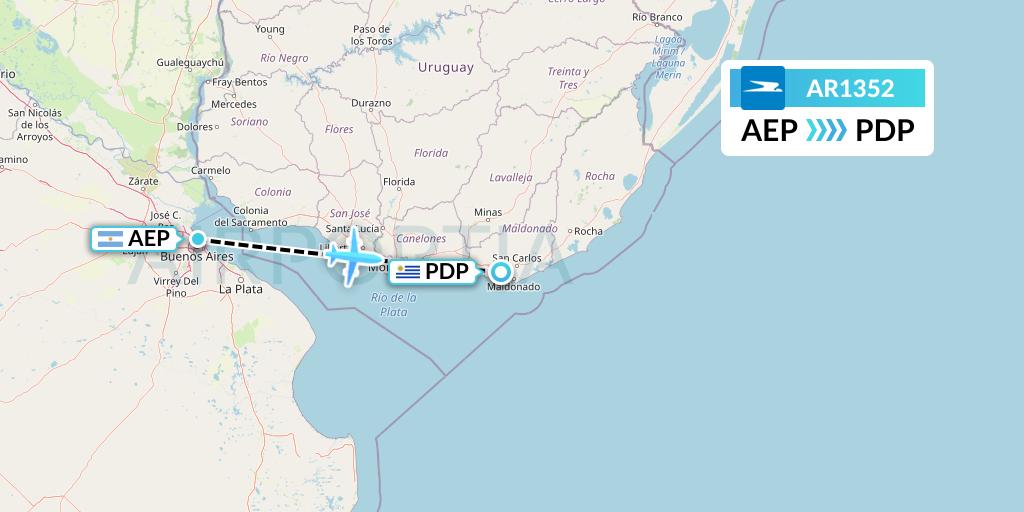 AR1352 Aerolineas Argentinas Flight Map: Buenos Aires to Punta del Este