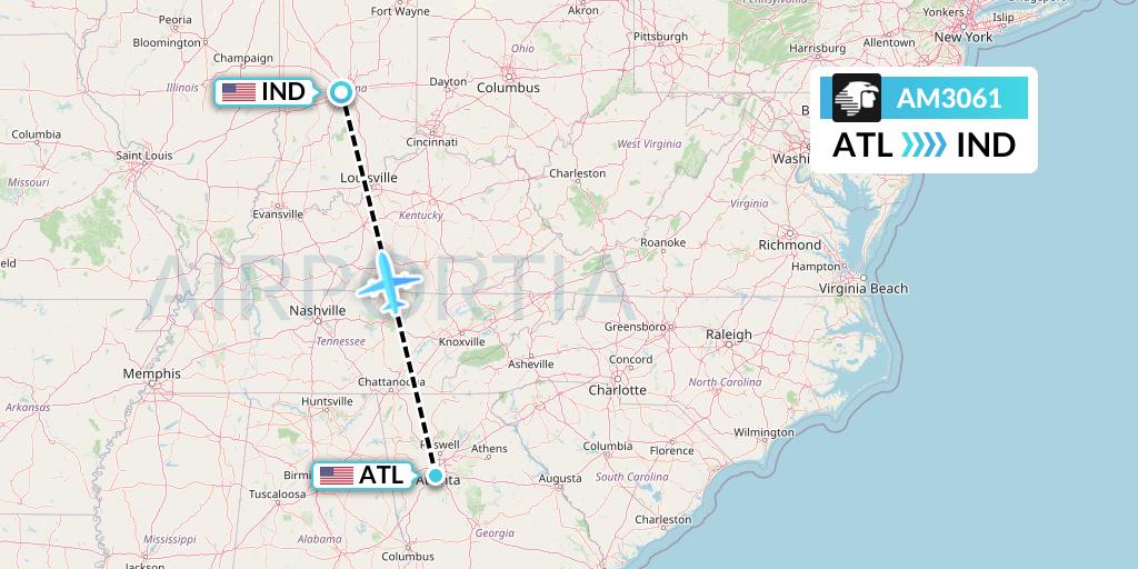 AM3061 Aeromexico Flight Map: Atlanta to Indianapolis