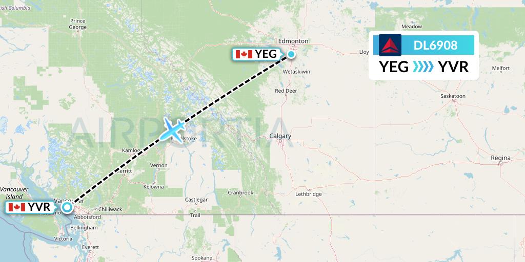 DL6908 Delta Air Lines Flight Map: Edmonton to Vancouver