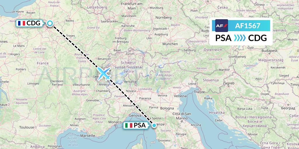 AF1567 Air France Flight Map: Pisa to Paris