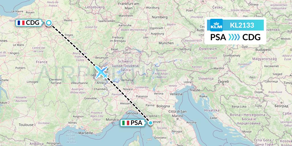 KL2133 KLM Flight Map: Pisa to Paris