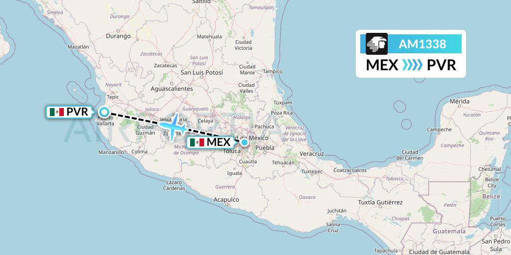 AM1338 Aeromexico Flight Map: Mexico City to Puerto Vallarta