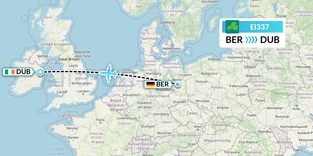 EI337 Aer Lingus Flight Map: Berlin to Dublin