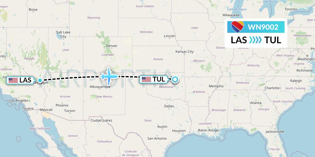 WN9002 Southwest Airlines Flight Map: Las Vegas to Tulsa