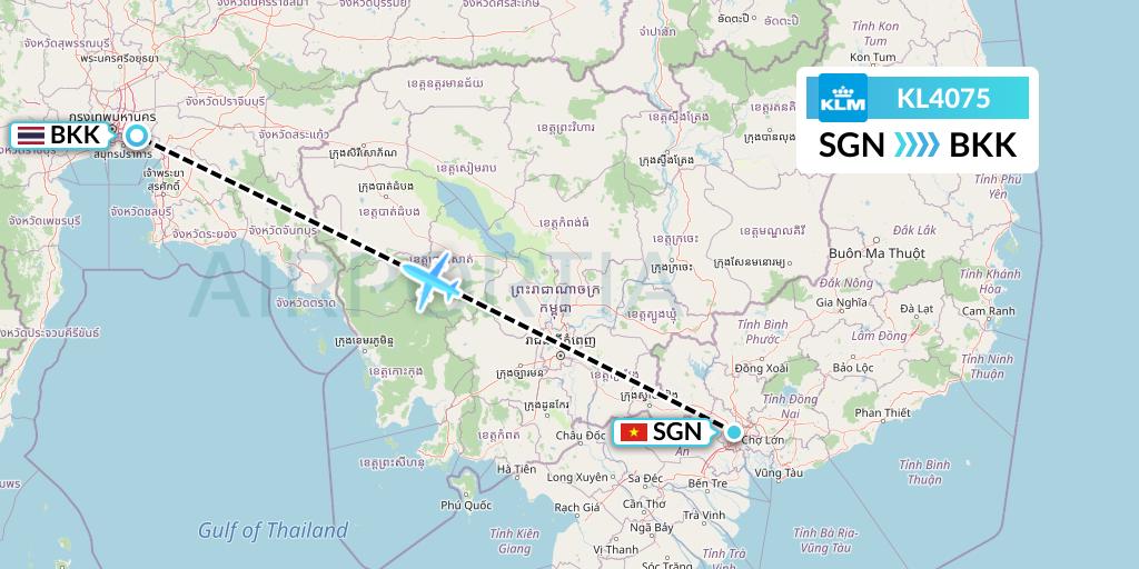 KL4075 KLM Flight Map: Ho Chi Minh City to Bangkok
