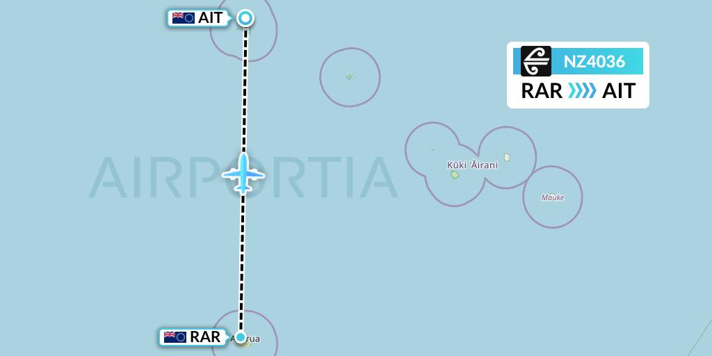 NZ4036 Air New Zealand Flight Map: Avarua to Aitutaki