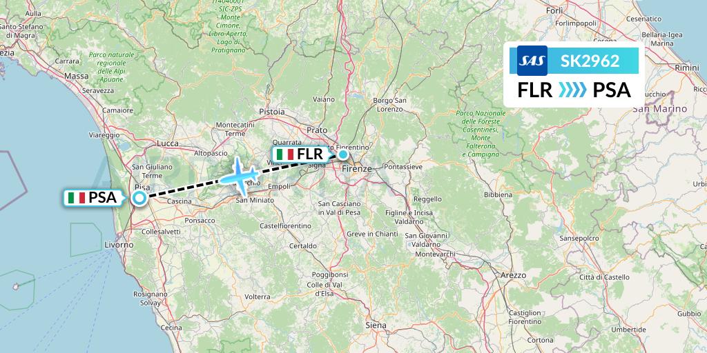SK2962 SAS Flight Map: Florence to Pisa