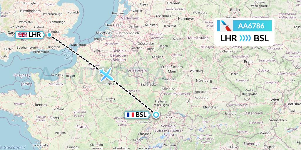 AA6786 American Airlines Flight Map: London to Basel