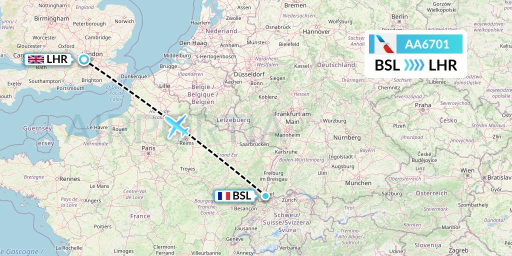 AA6701 American Airlines Flight Map: Basel to London