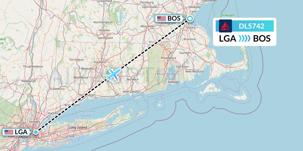 DL5742 Delta Air Lines Flight Map: New York to Boston