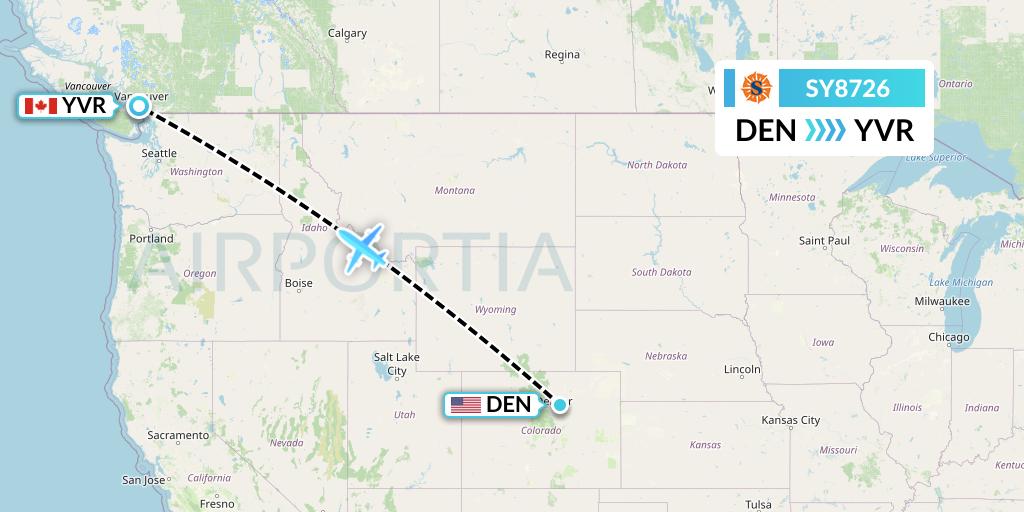 SY8726 Sun Country Airlines Flight Map: Denver to Vancouver