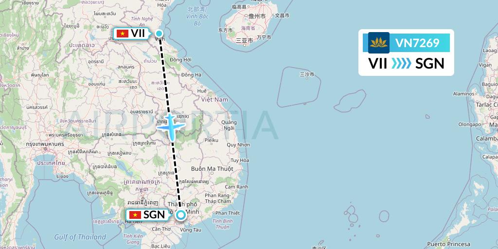 VN7269 Vietnam Airlines Flight Map: Vinh to Ho Chi Minh City