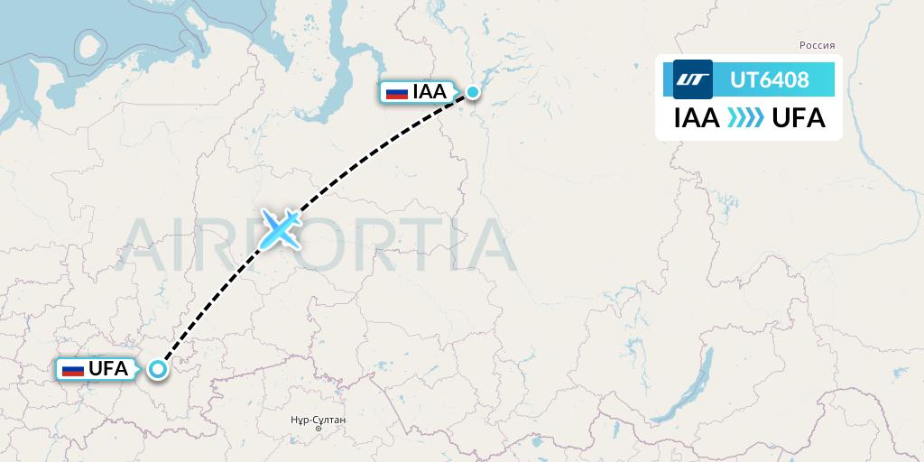 UT6408 UTair Flight Map: Igarka to Ufa