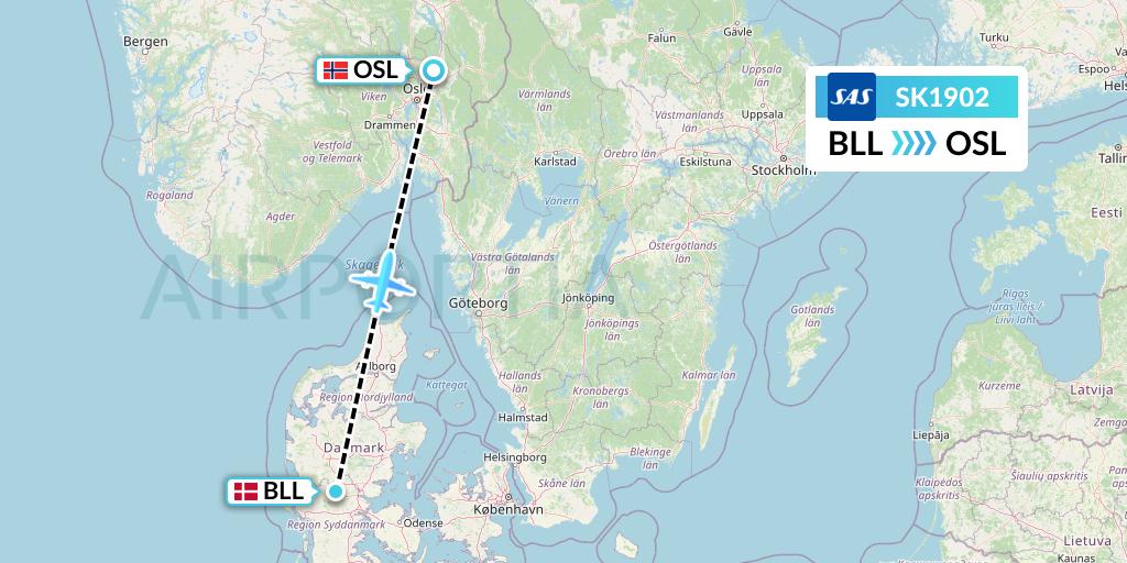 SK1902 SAS Flight Map: Billund to Oslo
