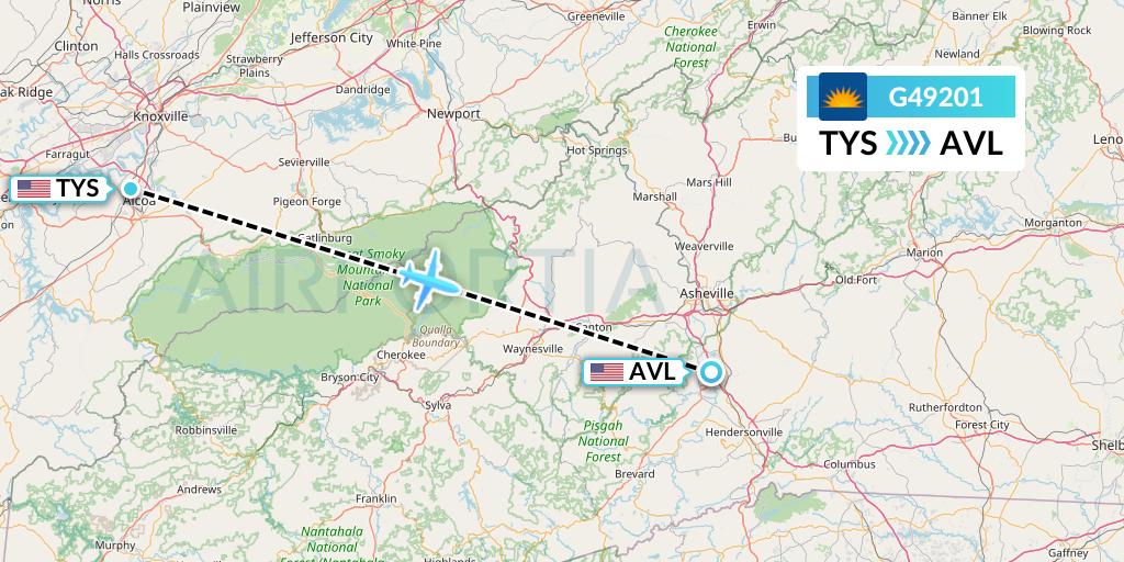 G49201 Allegiant Air Flight Map: Knoxville to Asheville