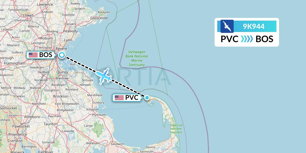 9K944 Cape Air Flight Map: Provincetown to Boston