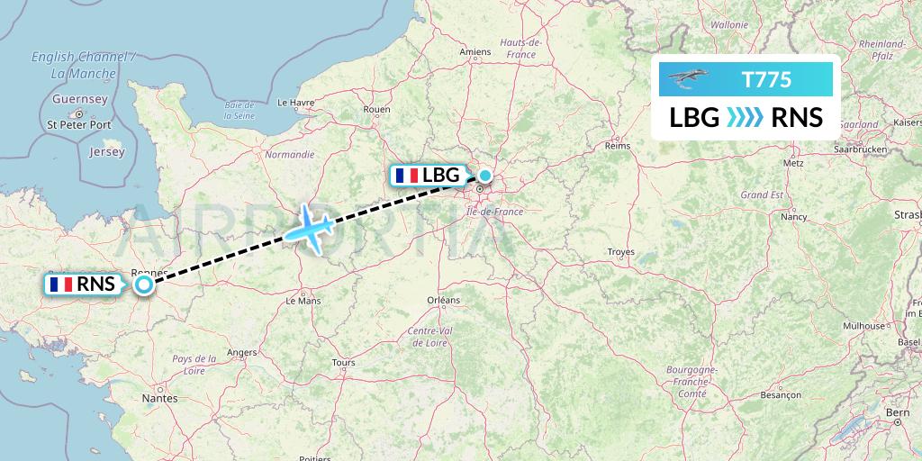 T775 Twin Jet Flight Map: Paris to Rennes
