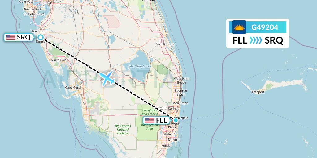 G49204 Allegiant Air Flight Map: Fort Lauderdale to Sarasota