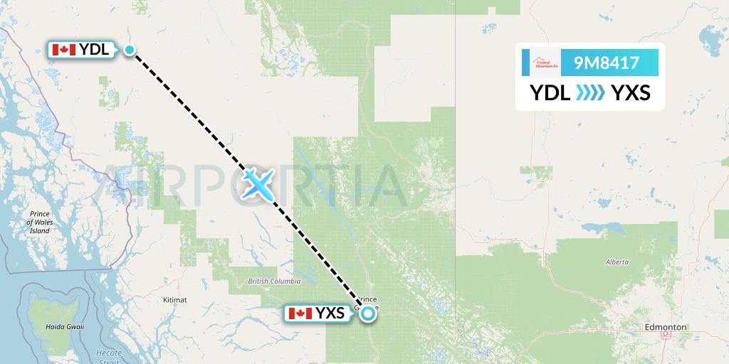 9M8417 Central Mountain Air Flight Map: Dease Lake to Prince George