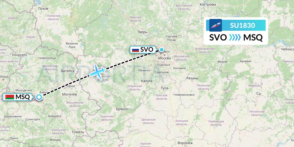 SU1830 Aeroflot Flight Map: Moscow to Minsk
