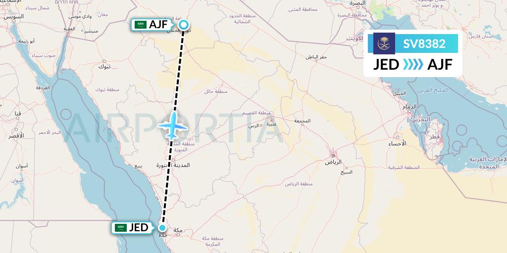SV8382 Saudi Arabian Airlines Flight Map: Jeddah to Sakaka