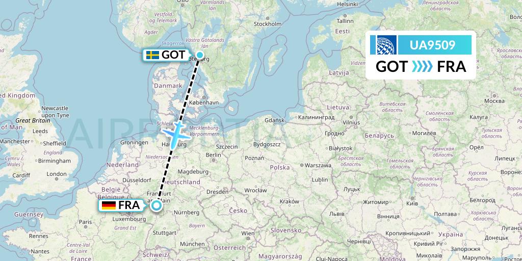UA9509 United Airlines Flight Map: Gothenburg to Frankfurt