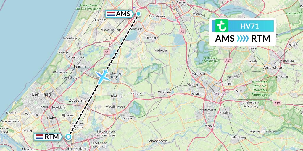 HV71 Transavia Flight Map: Amsterdam to Rotterdam