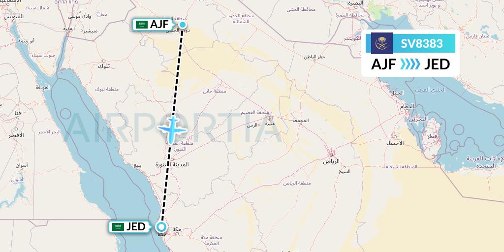 SV8383 Saudi Arabian Airlines Flight Map: Sakaka to Jeddah