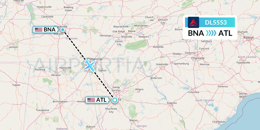 DL5553 Delta Air Lines Flight Map: Nashville to Atlanta