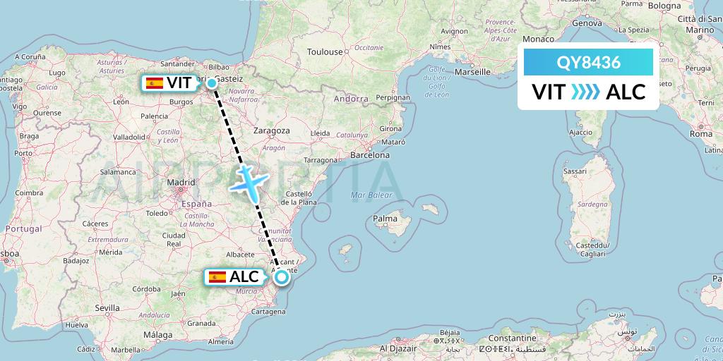 QY8436 European Air Transport Flight Map: Vitoria to Alicante