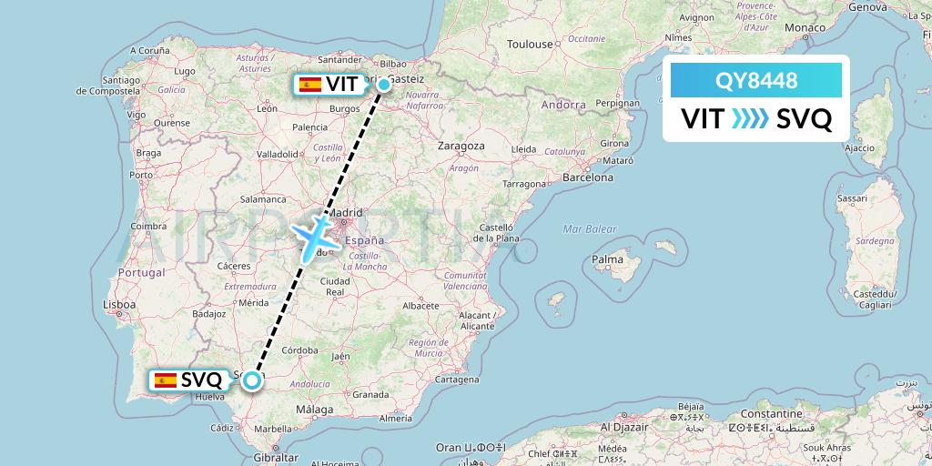QY8448 European Air Transport Flight Map: Vitoria to Seville